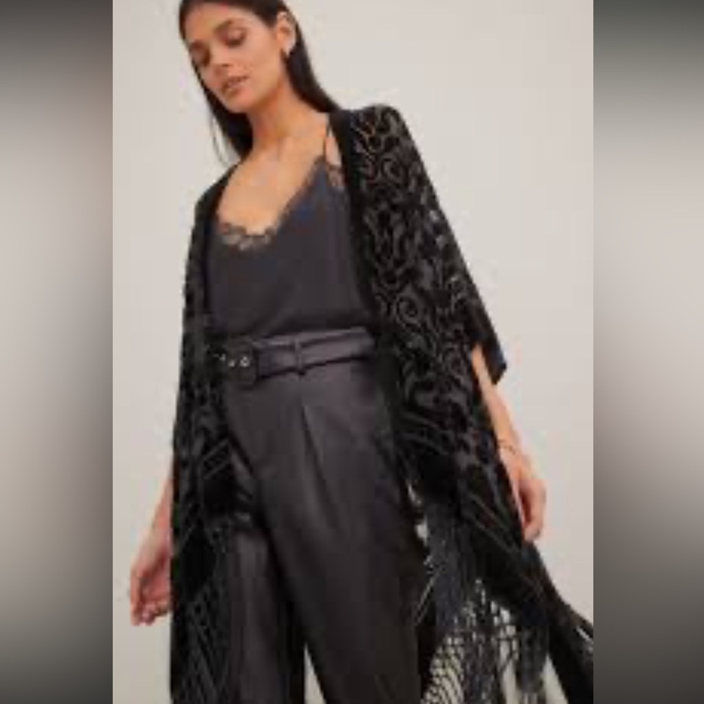 NWT Roxy Black Velvet Fringe Kimono Top | Wings of Raven Boho Festival, SZ XS/S